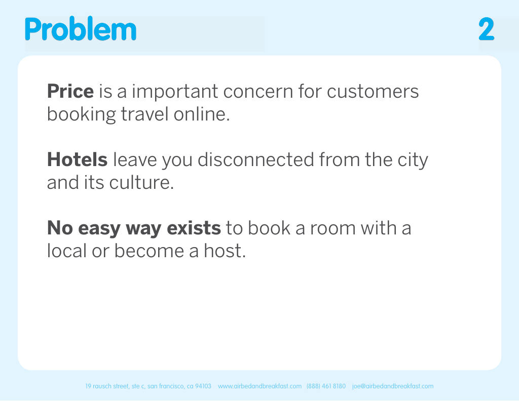 Airbnb pitch deck, slide 2: Problem