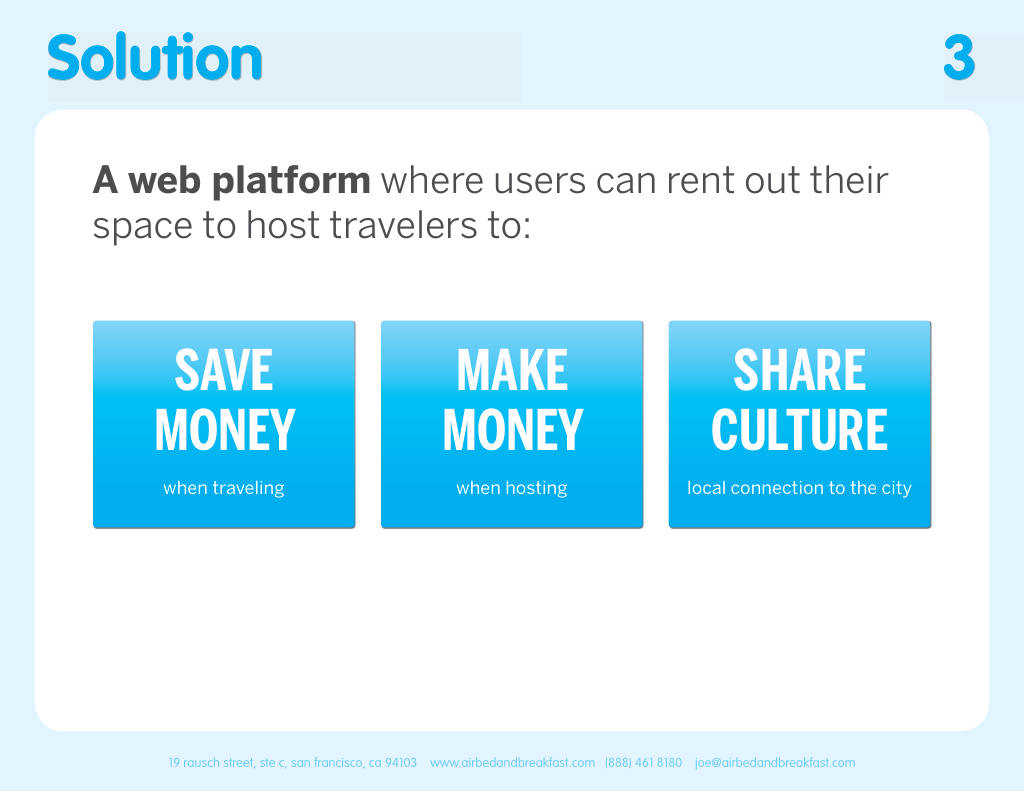 Airbnb pitch deck, slide 3: Solution