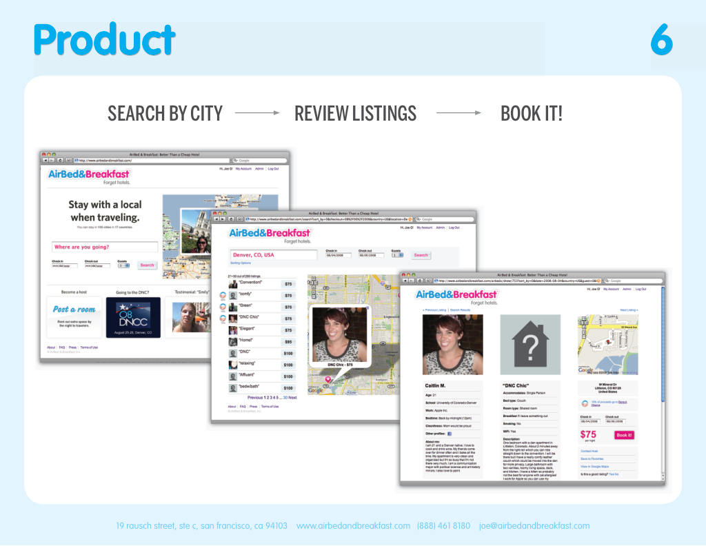 Airbnb pitch deck, slide 6: Product