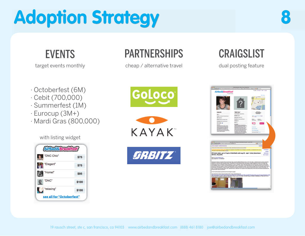 Airbnb pitch deck, slide 8: Adoption Strategy