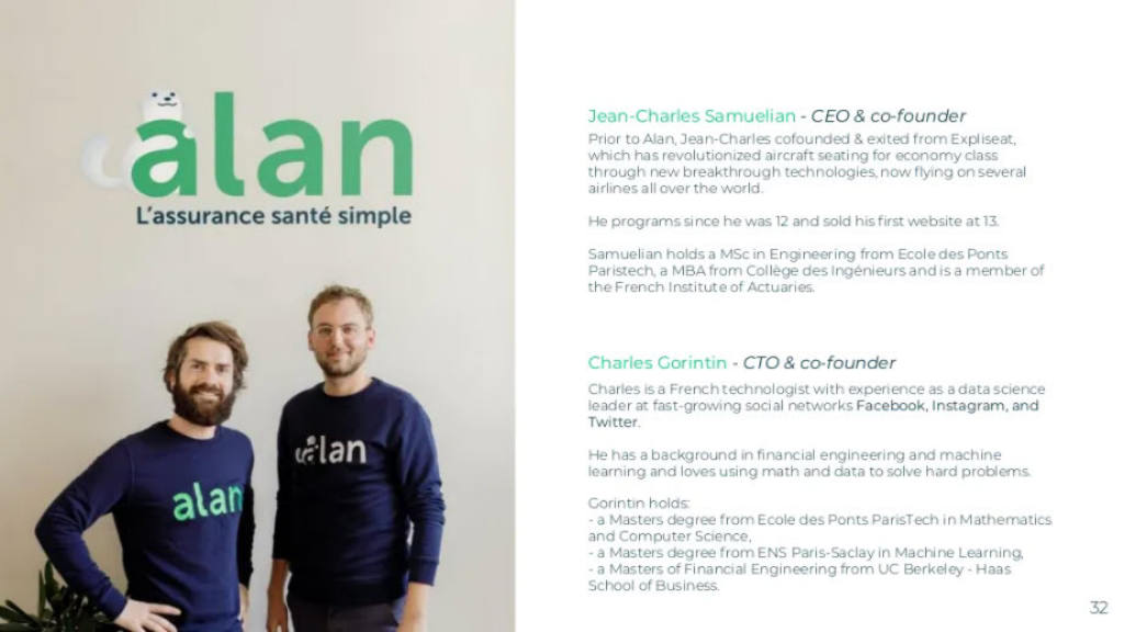 Alan pitch deck, slide 32: Founders