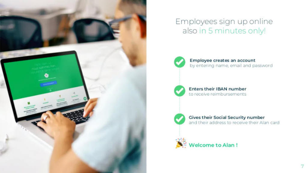 Alan pitch deck, slide 7: Employee Signup