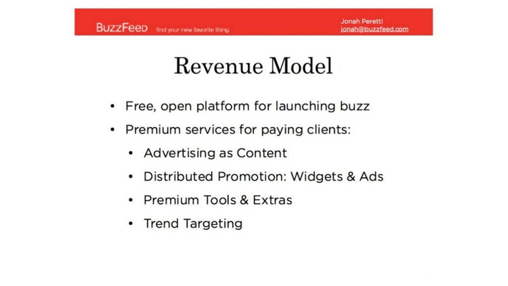 BuzzFeed pitch deck, slide 12: Revenue Model