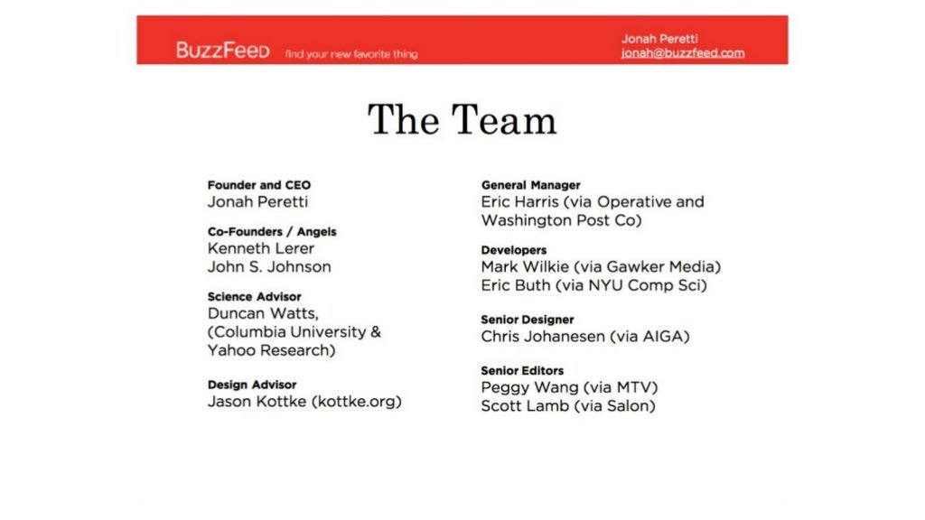 BuzzFeed pitch deck, slide 20: Team
