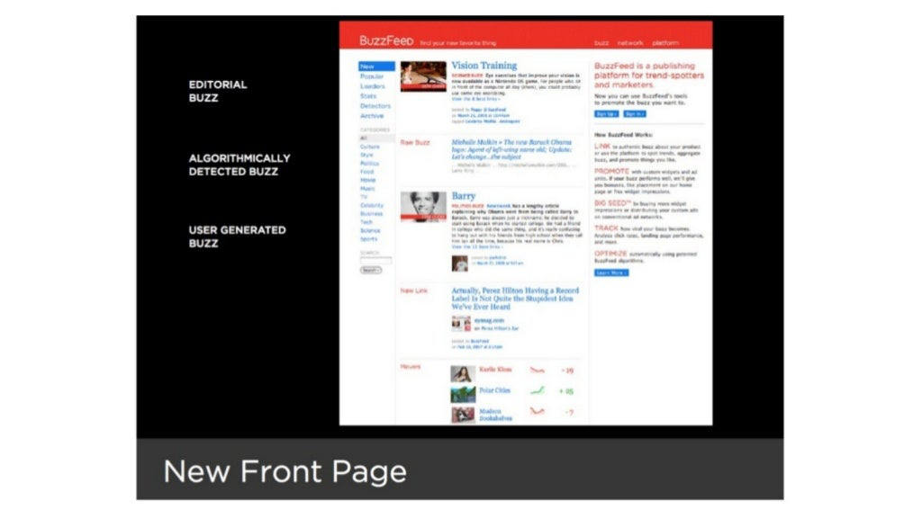 BuzzFeed pitch deck, slide 7: New Front Page