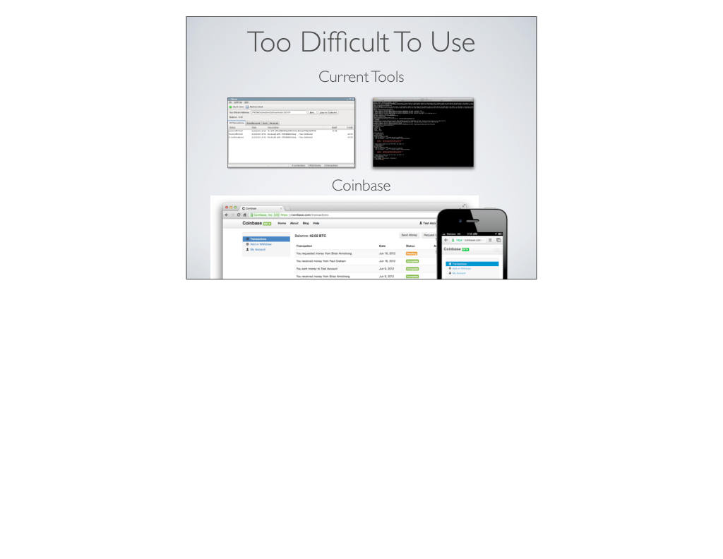 Coinbase pitch deck, slide 6: Too Difficult to Use
