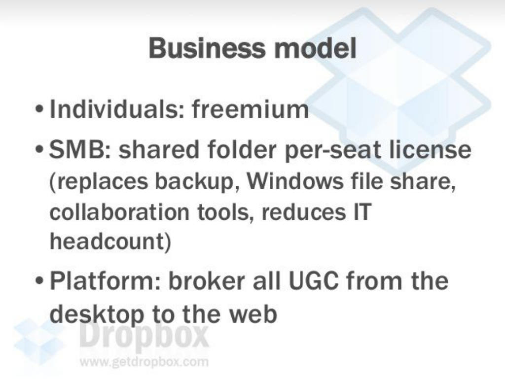 Dropbox pitch deck, slide 14: Business Model