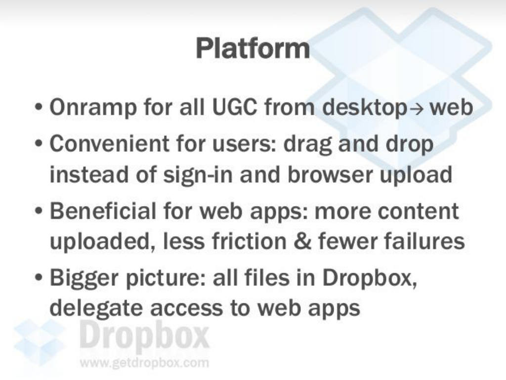 Dropbox pitch deck, slide 15: Platform