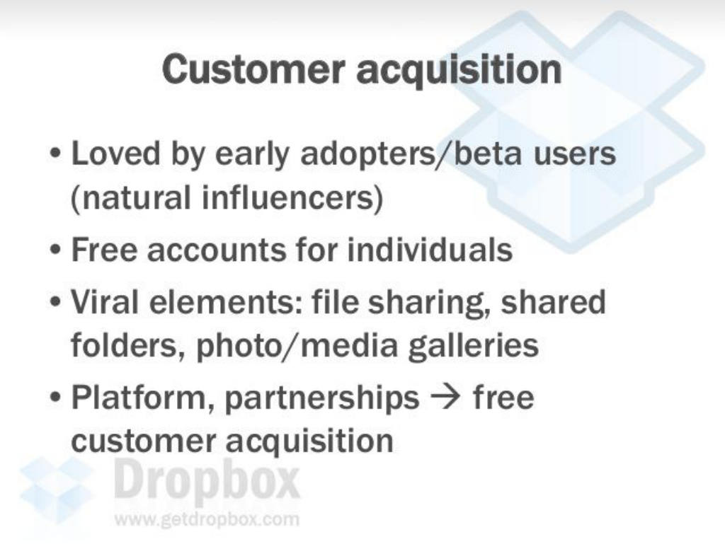 Dropbox pitch deck, slide 16: Customer Acquisition