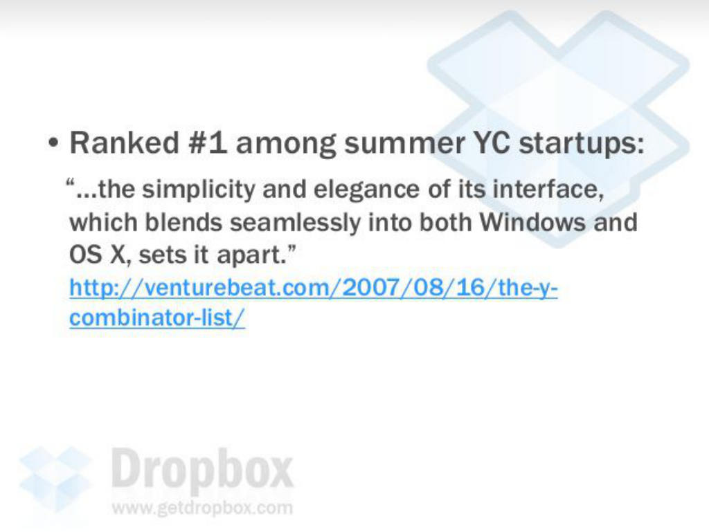 Dropbox pitch deck, slide 17: Press