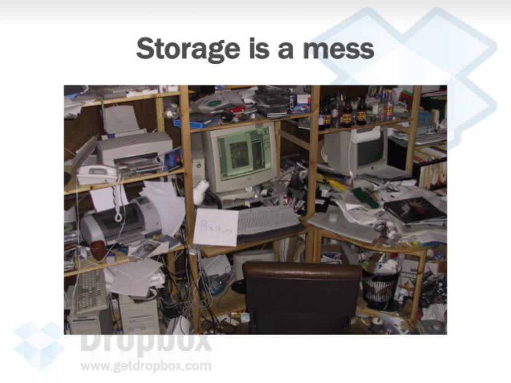 Dropbox pitch deck, slide 2: Storage Is a Mess