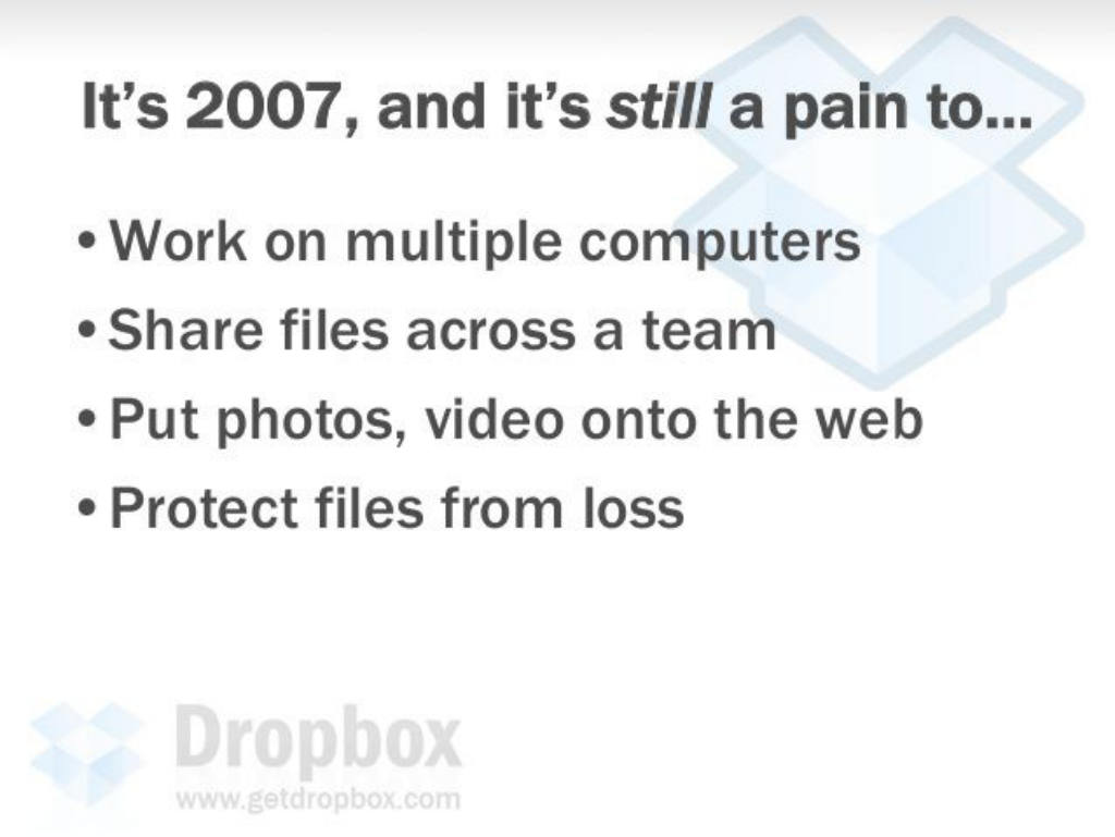 Dropbox pitch deck, slide 3: Problem