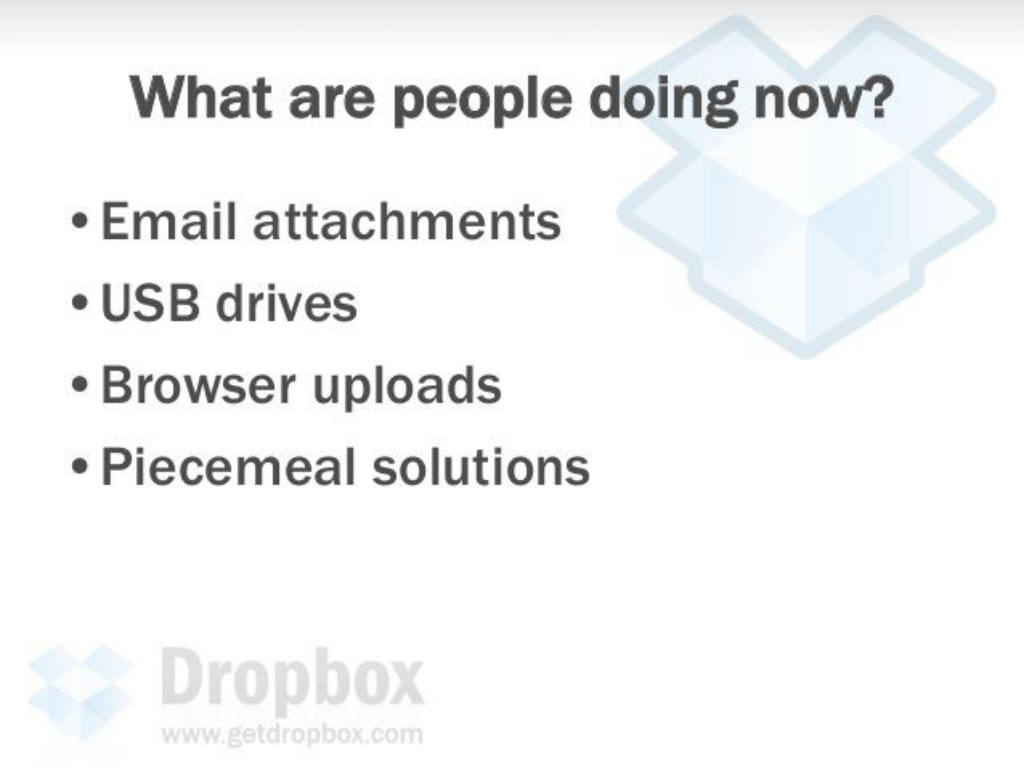 Dropbox pitch deck, slide 4: Current Solutions