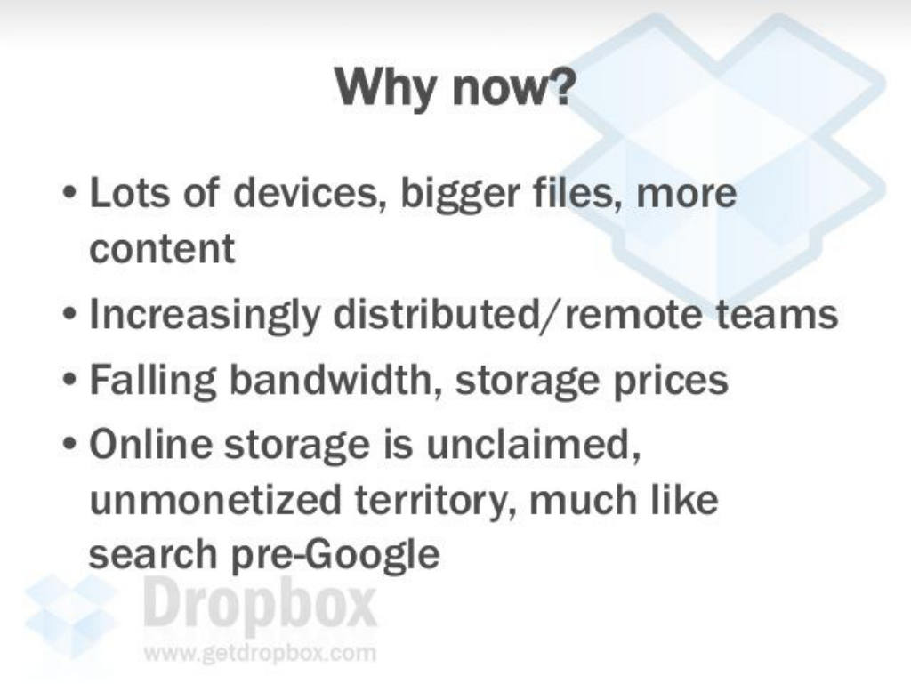 Dropbox pitch deck, slide 8: Why Now