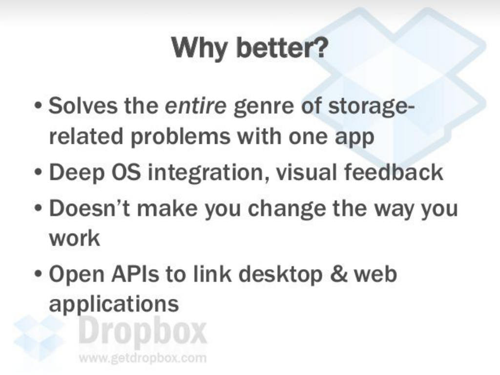 Dropbox pitch deck, slide 9: Why Better