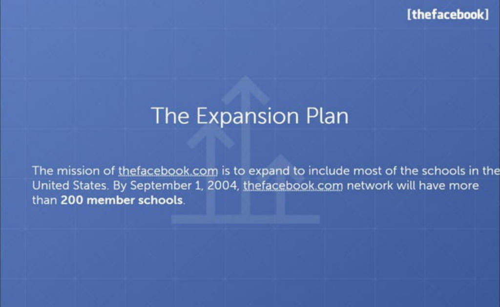 Facebook pitch deck, slide 12: Expansion plan