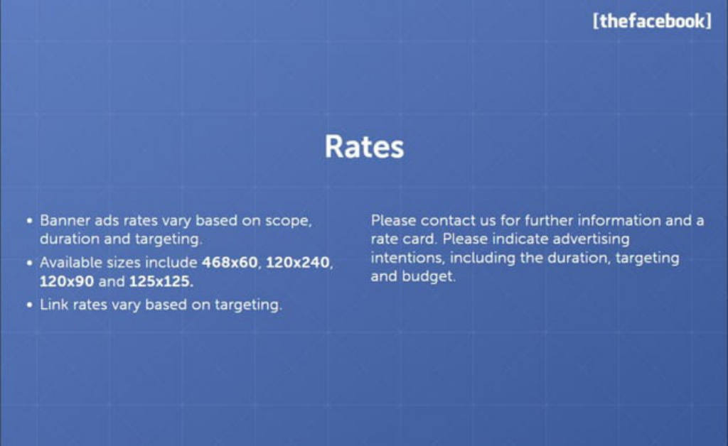 Facebook pitch deck, slide 24: Rates