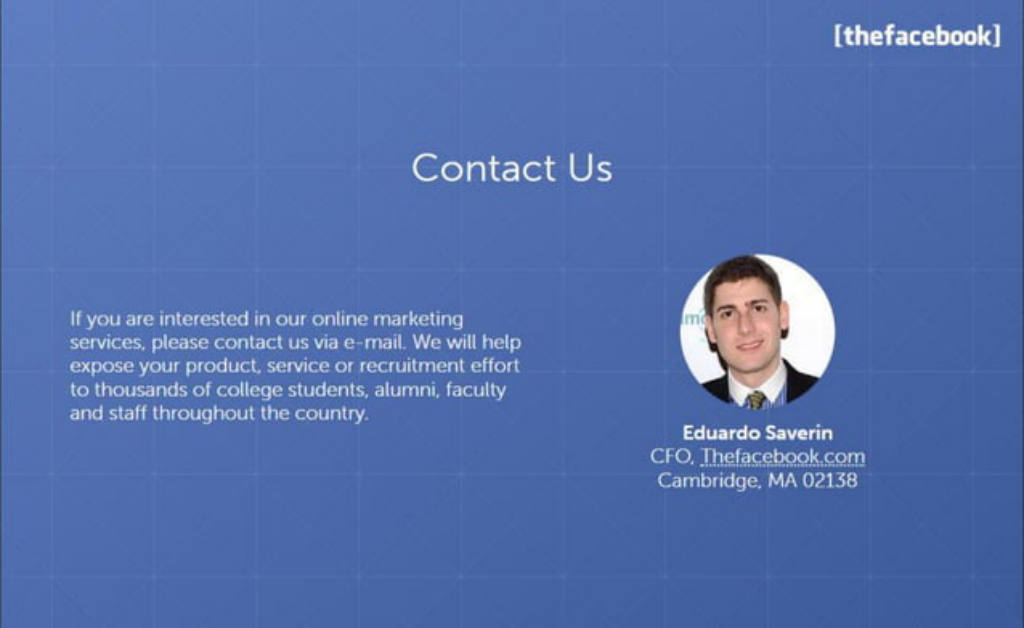 Facebook pitch deck, slide 25: Contact