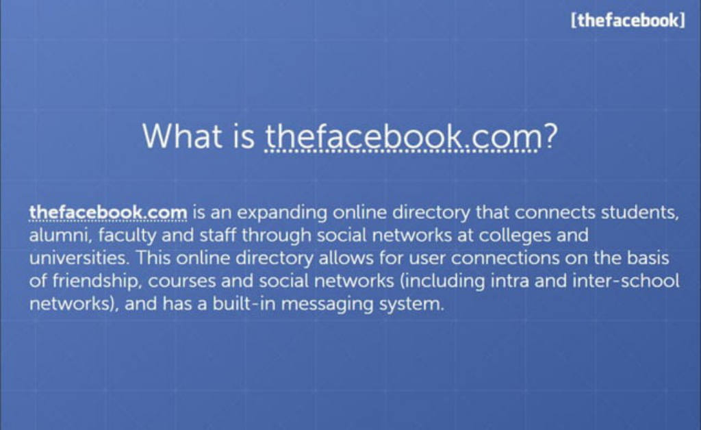 Facebook pitch deck, slide 4: What it is