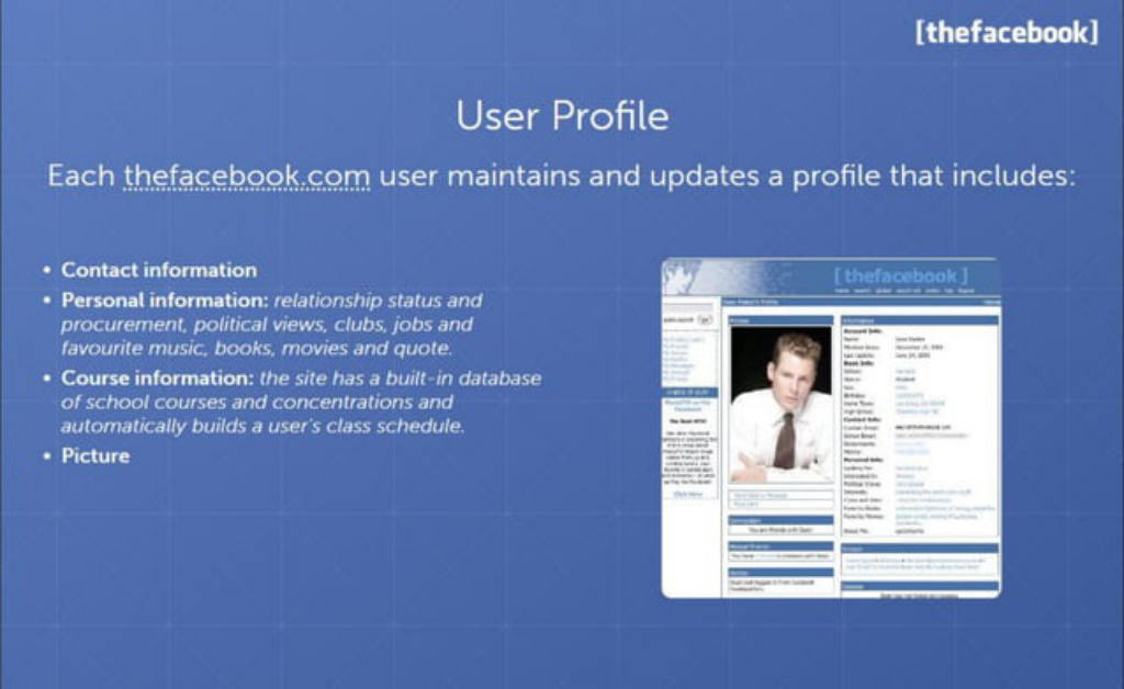 Facebook pitch deck, slide 5: User profile