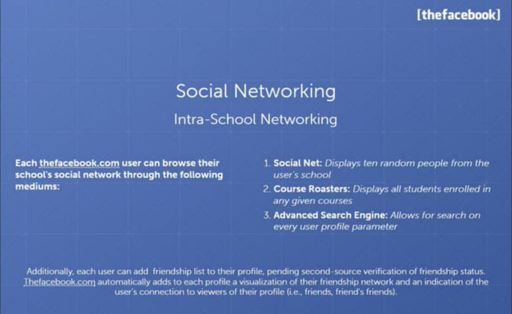 Facebook pitch deck, slide 7: Social networking