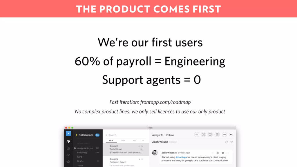 Front pitch deck, slide 11: The Product Comes First