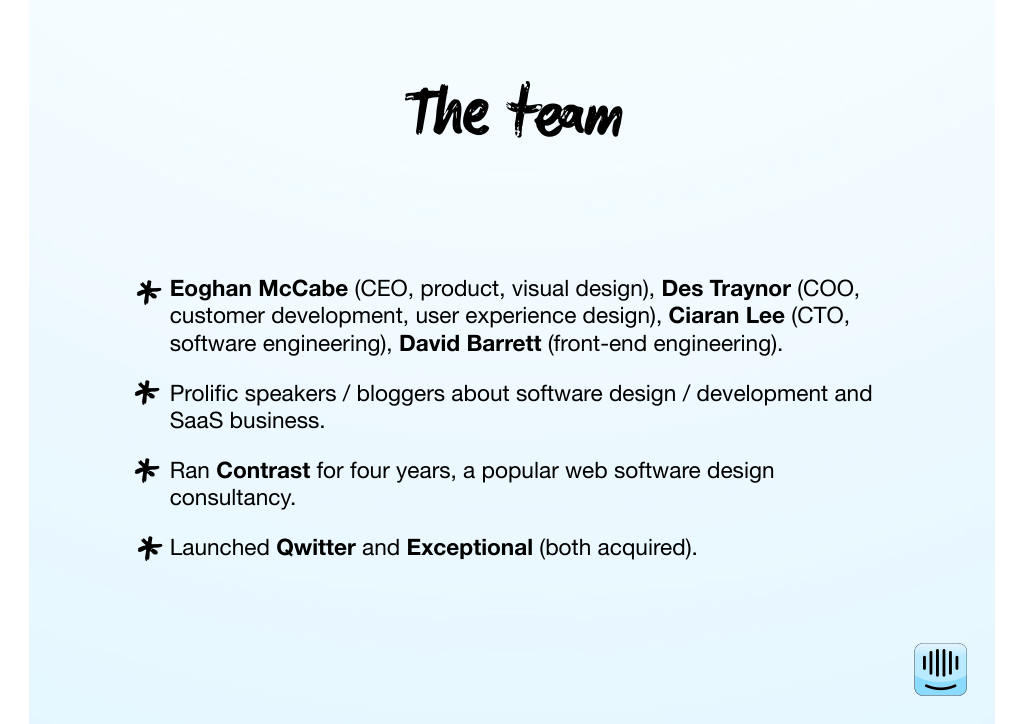Intercom pitch deck, slide 2: The team