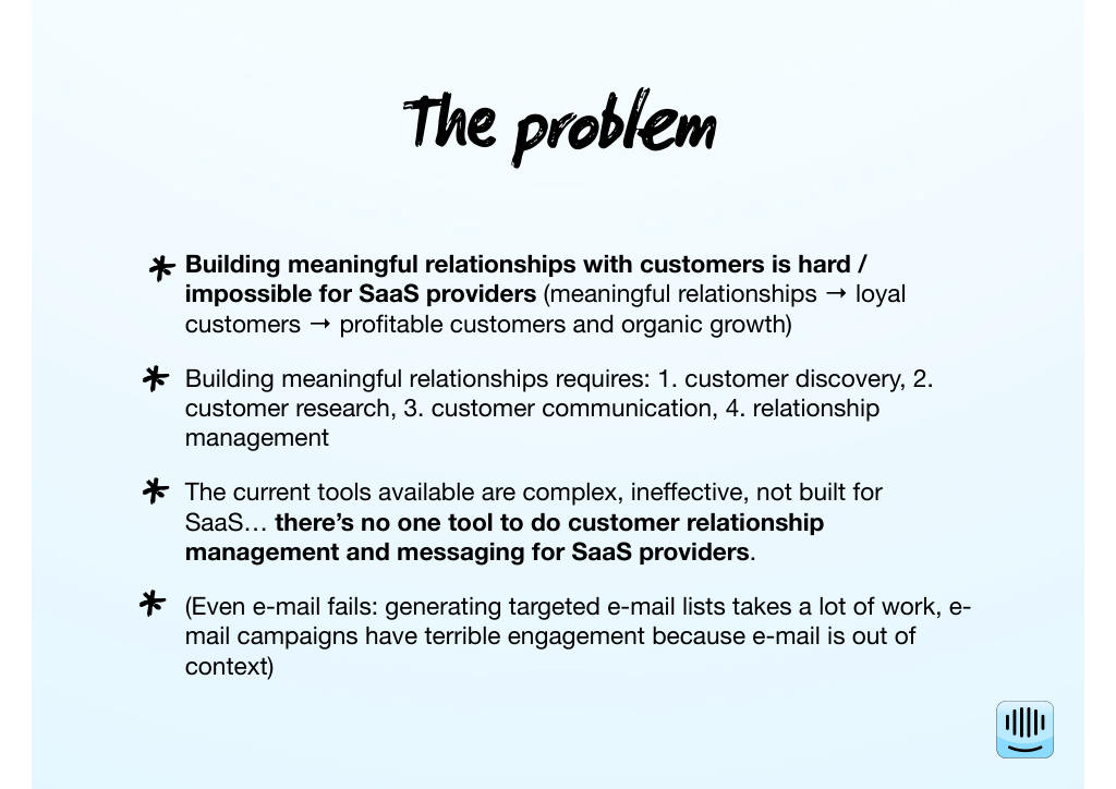 Intercom pitch deck, slide 3: The problem