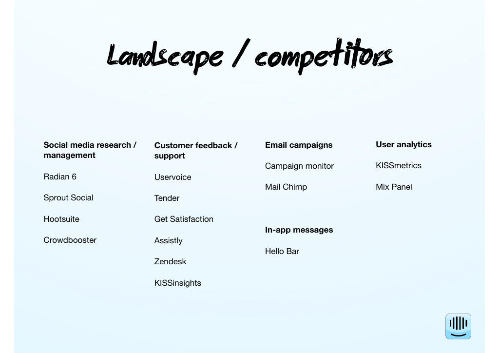 Intercom pitch deck, slide 6: Landscape and competitors