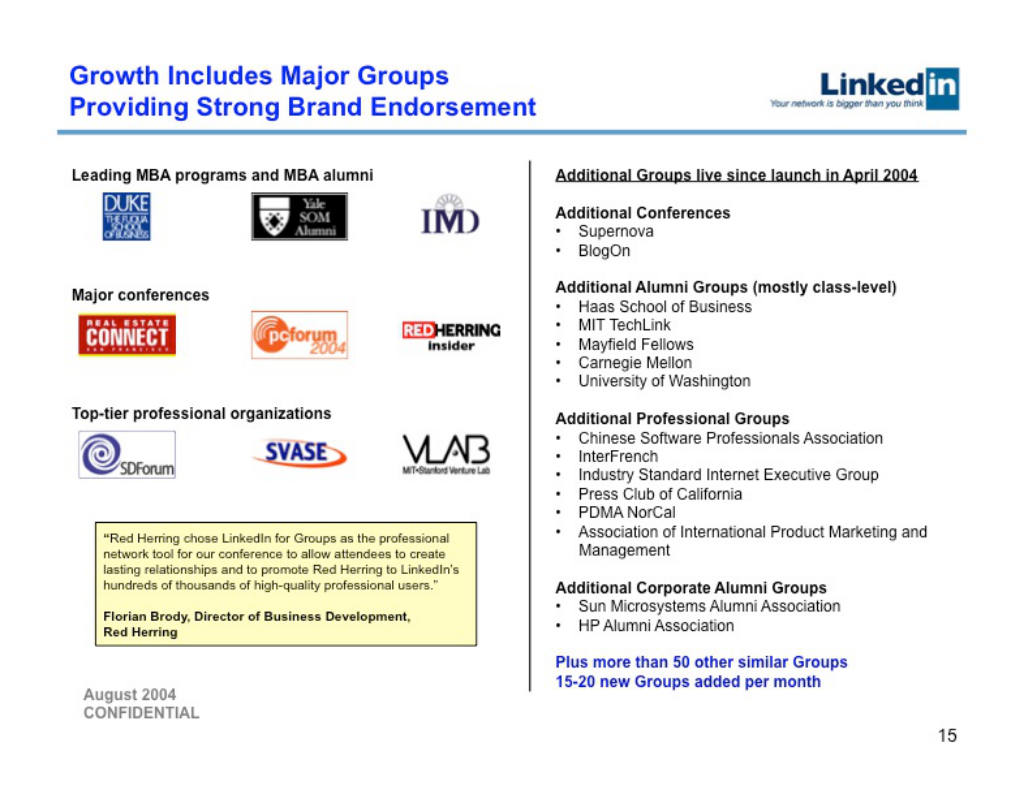 LinkedIn pitch deck, slide 15: Groups