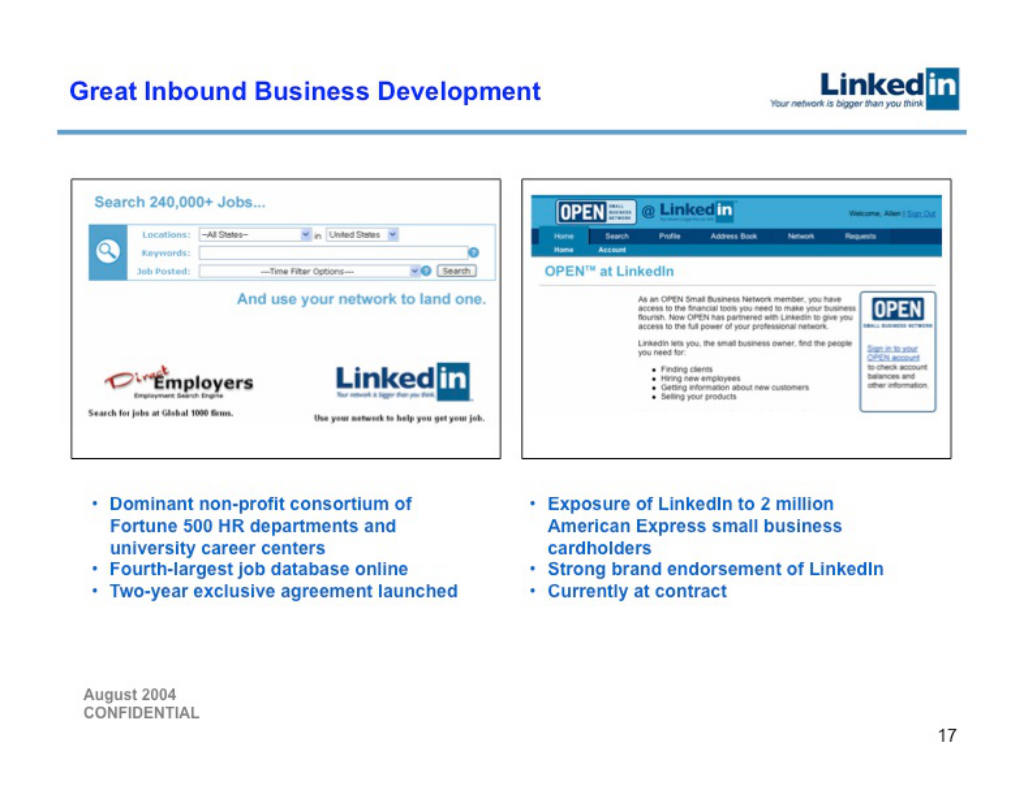 LinkedIn pitch deck, slide 17: Partnerships