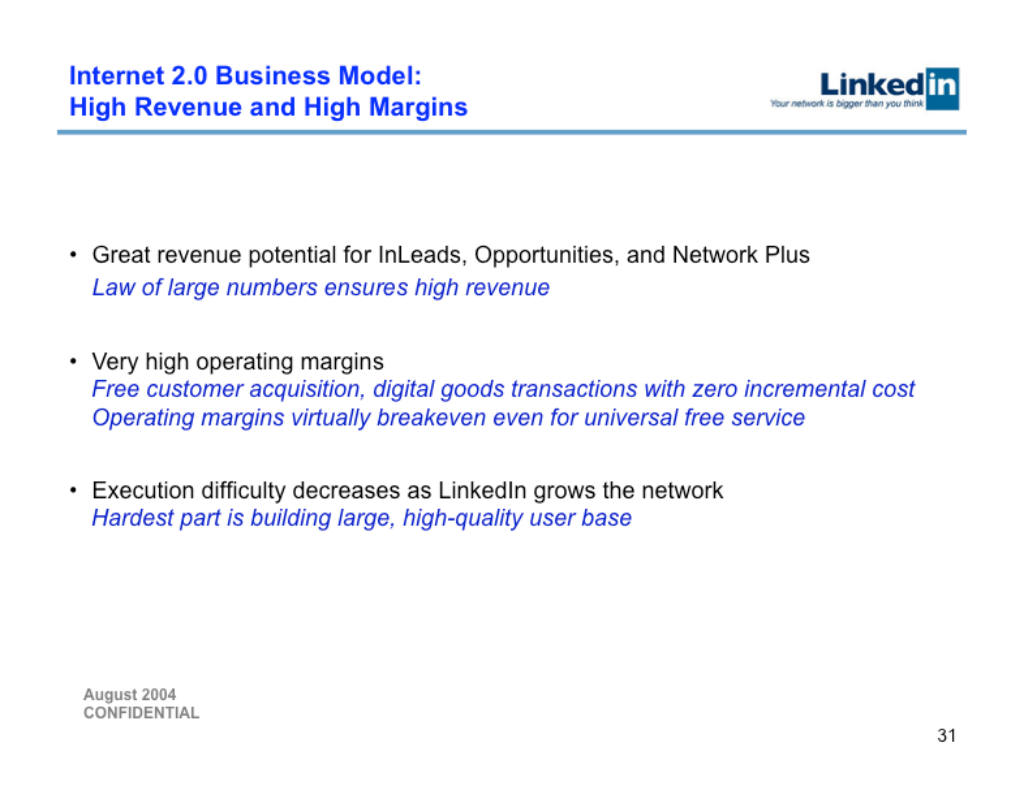LinkedIn pitch deck, slide 31: Business Model