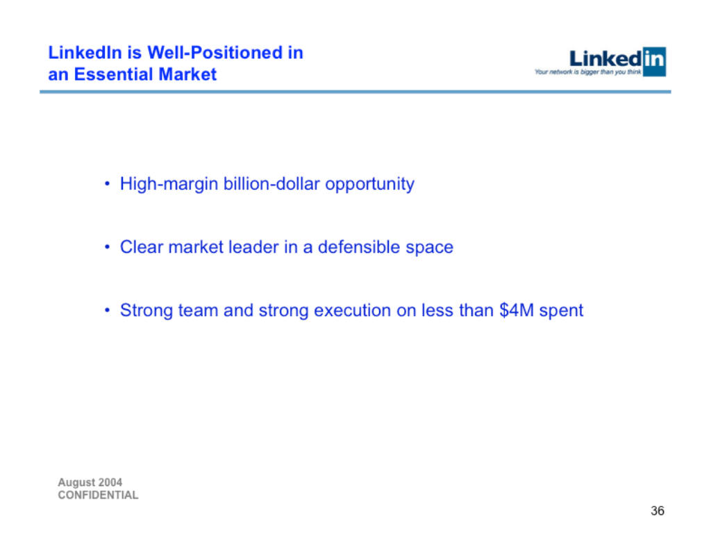 LinkedIn pitch deck, slide 36: Summary