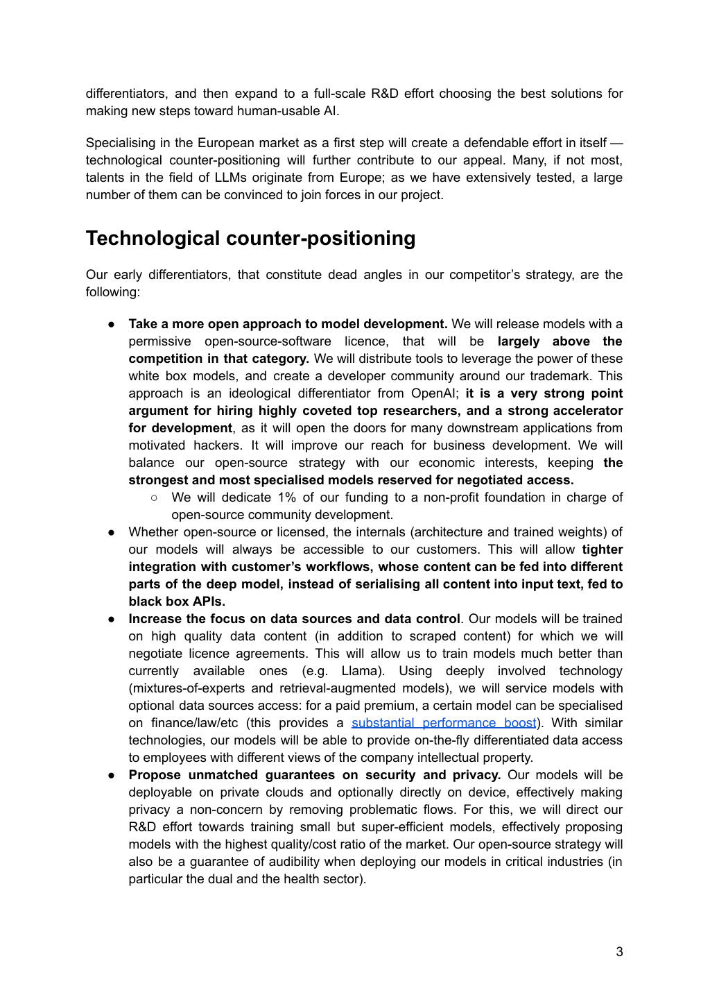 Mistral AI pitch deck, slide 3: Technological counter-positioning