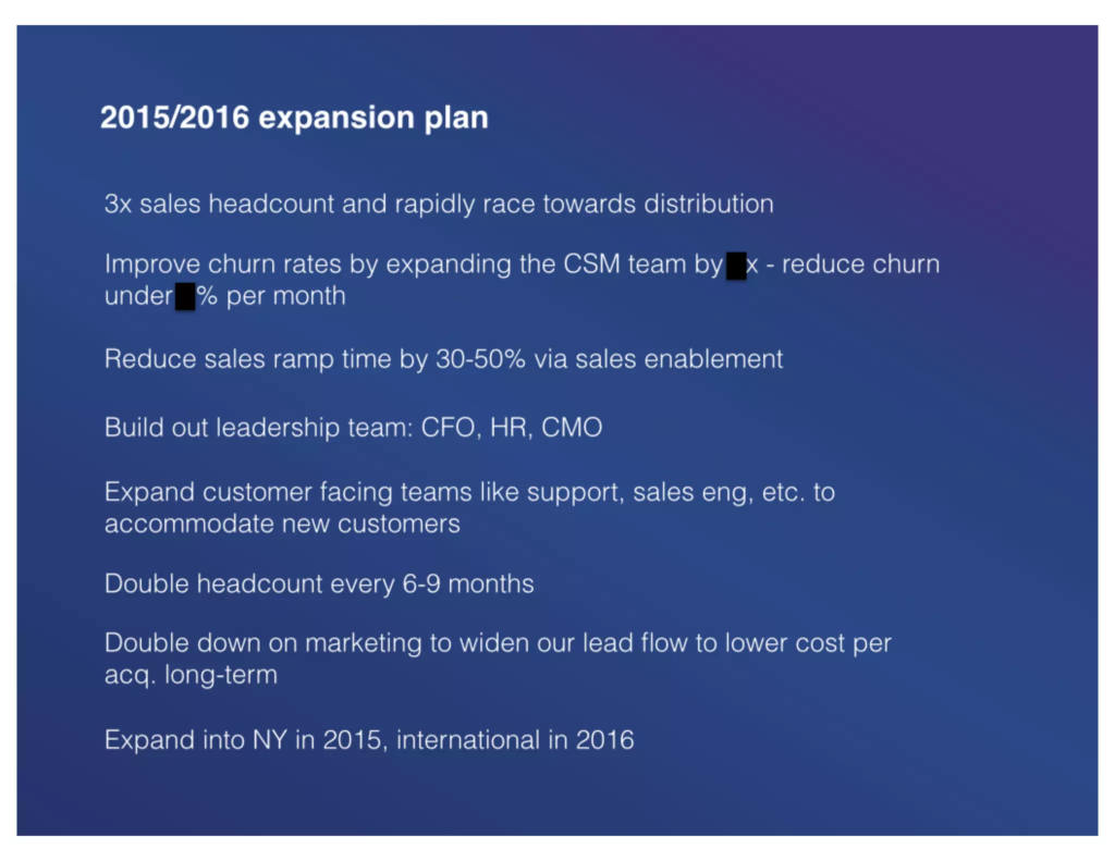 Mixpanel pitch deck, slide 10: 2015/2016 Expansion Plan