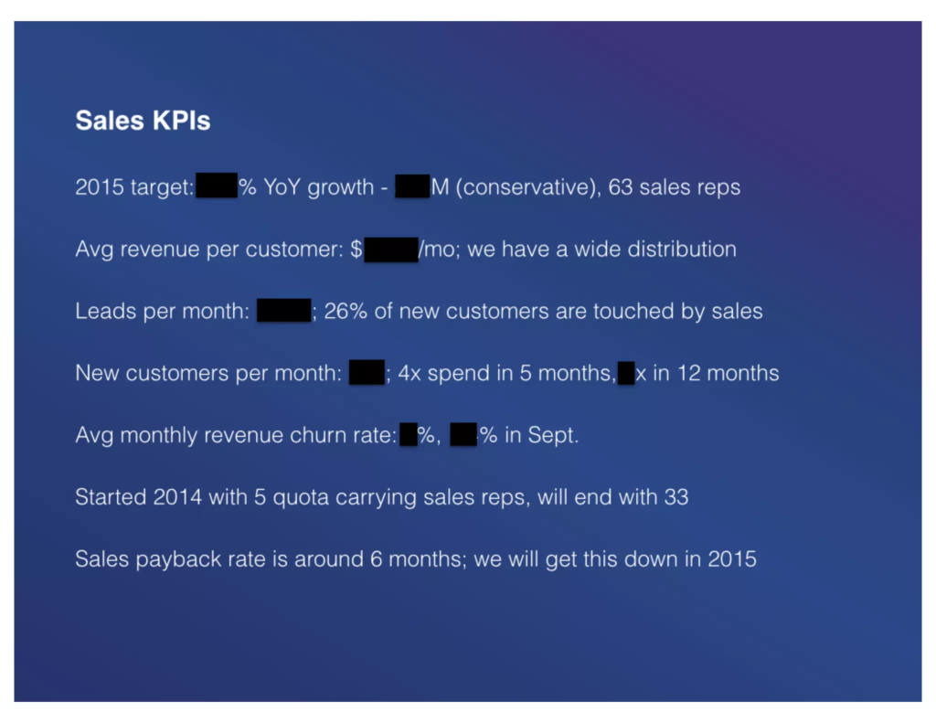 Mixpanel pitch deck, slide 8: Sales KPIs