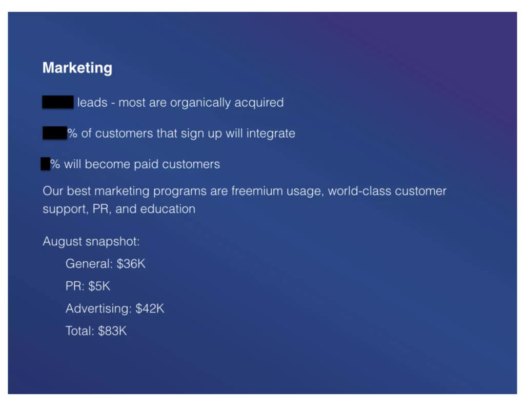 Mixpanel pitch deck, slide 9: Marketing
