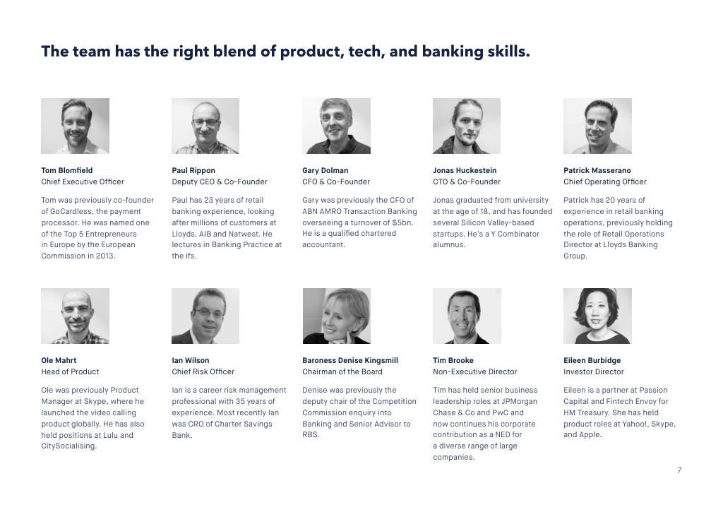 Monzo pitch deck, slide 7: Team