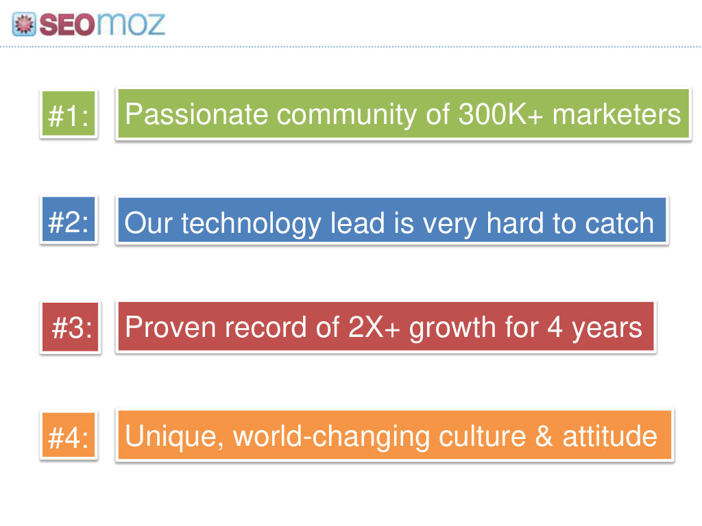 Moz pitch deck, slide 35: Four reasons
