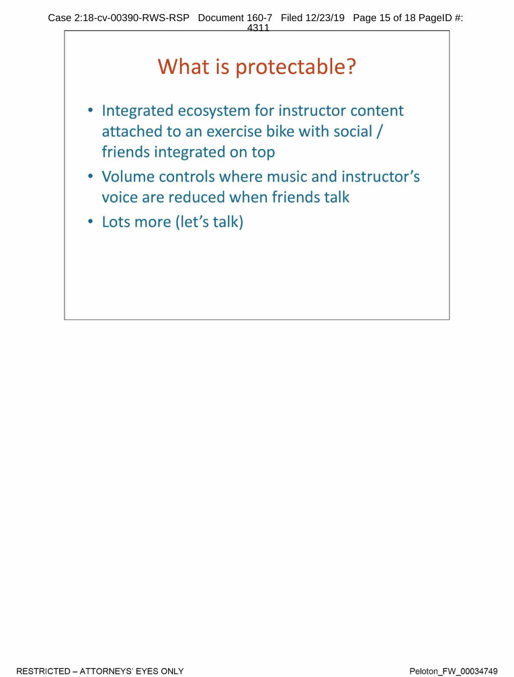 Peloton pitch deck, slide 14: What Is Protectable