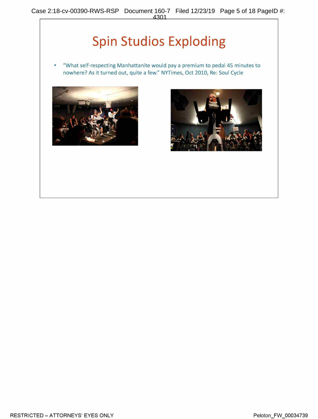 Peloton pitch deck, slide 4: Spin Studios Exploding