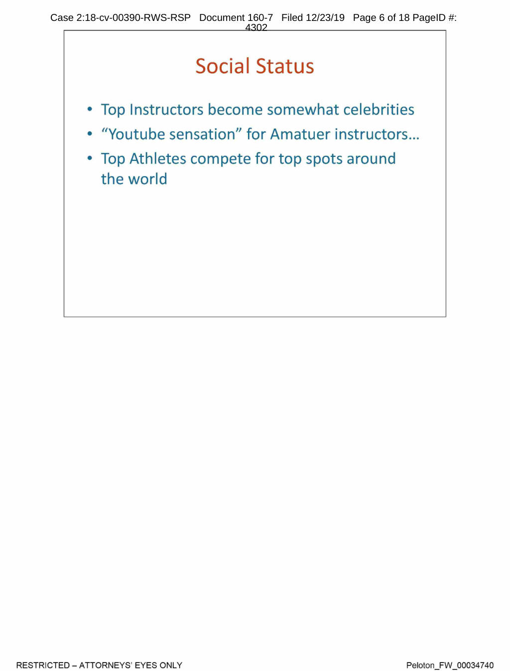 Peloton pitch deck, slide 5: Social Status
