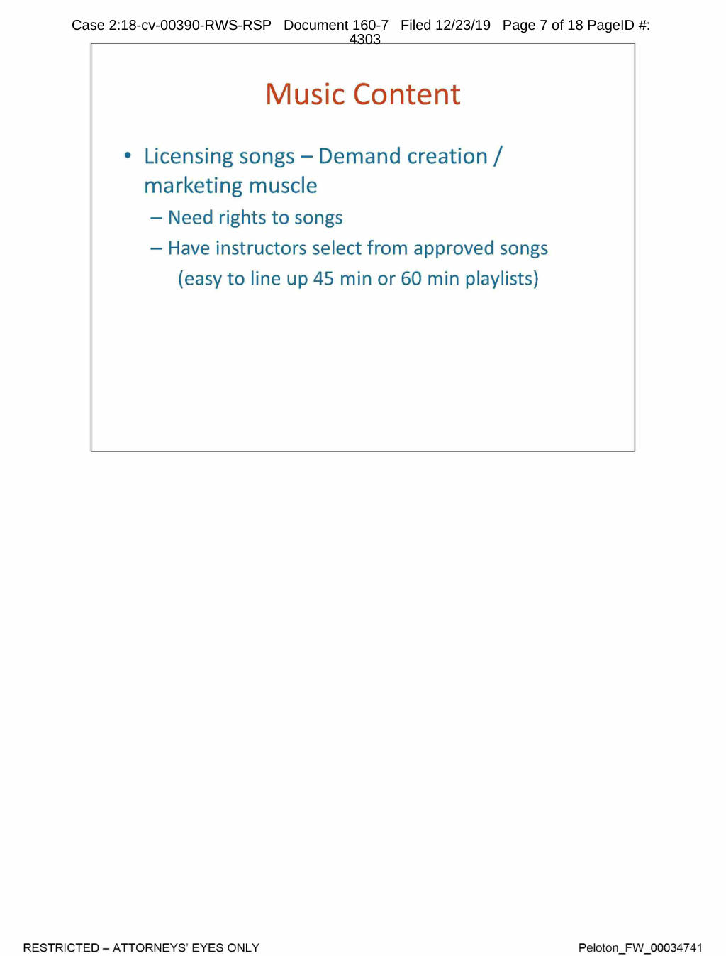 Peloton pitch deck, slide 6: Music Content