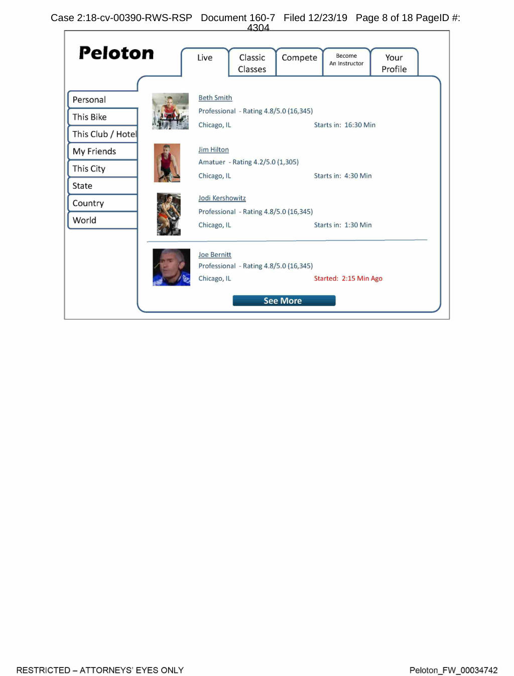 Peloton pitch deck, slide 7: Class Browser Mockup