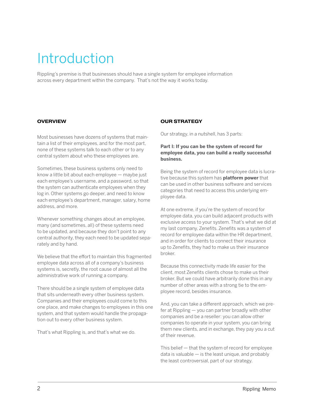 Rippling pitch deck, slide 2: Introduction and strategy, part I
