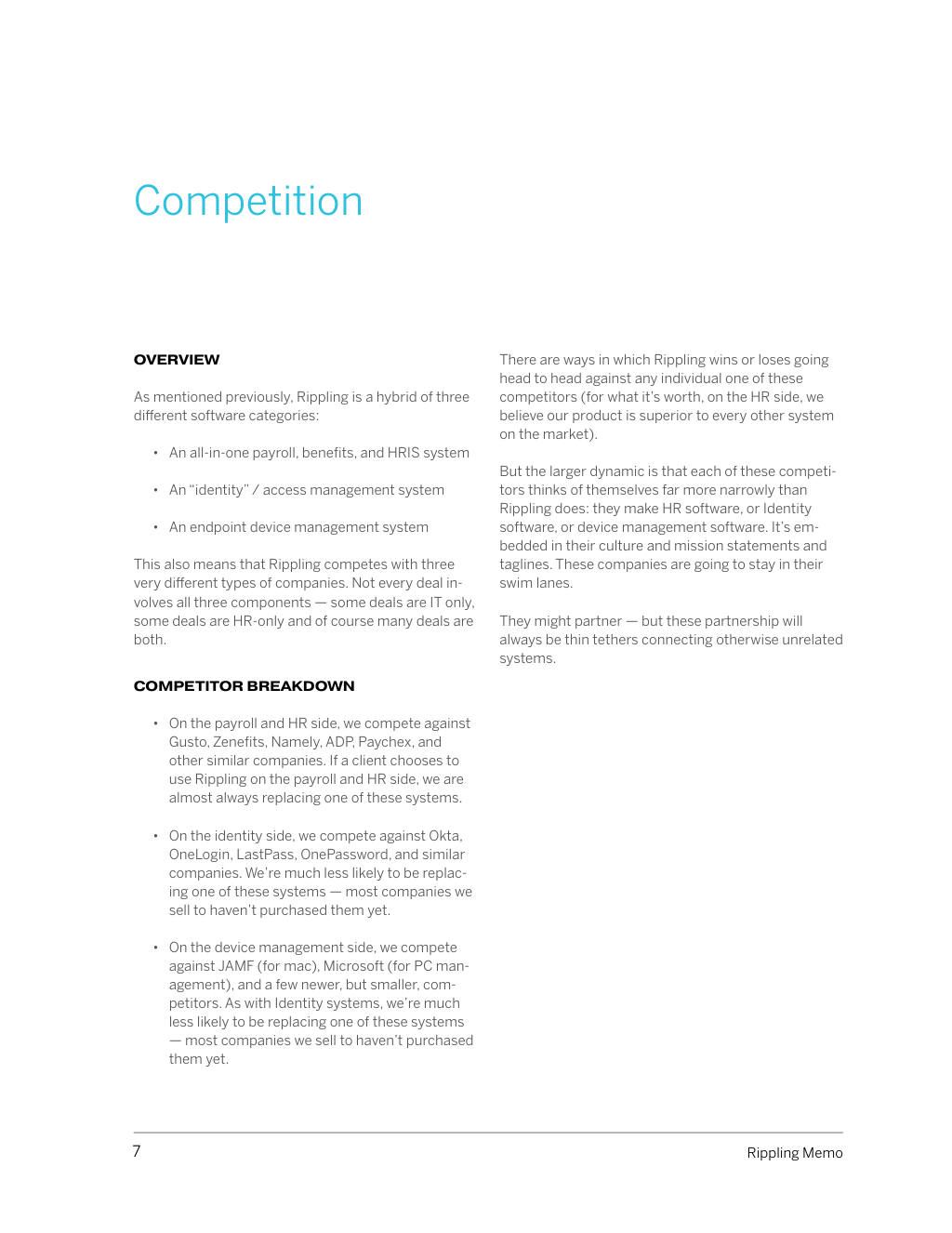 Rippling pitch deck, slide 7: Competition
