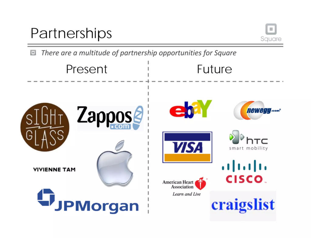 Square pitch deck, slide 18: Partnerships