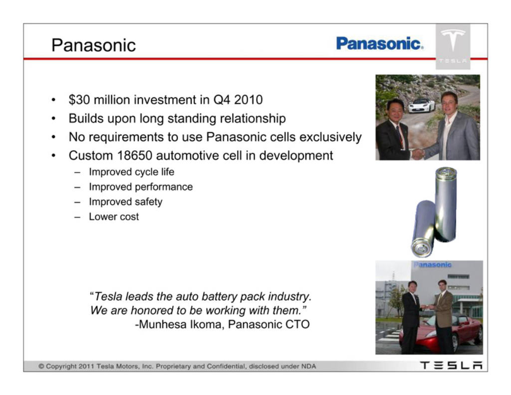 Tesla pitch deck, slide 5: Panasonic