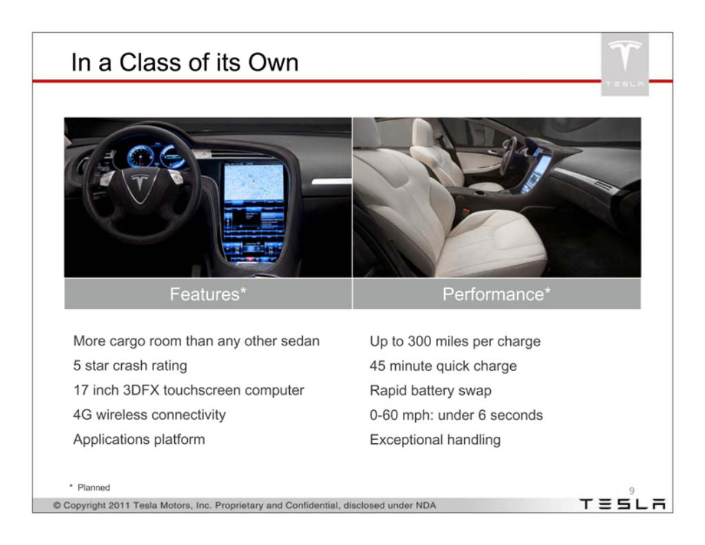 Tesla pitch deck, slide 9: Model S Specs