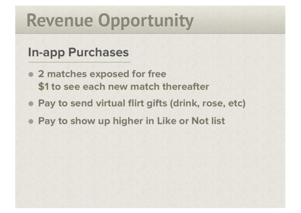 Tinder pitch deck, slide 10: Revenue